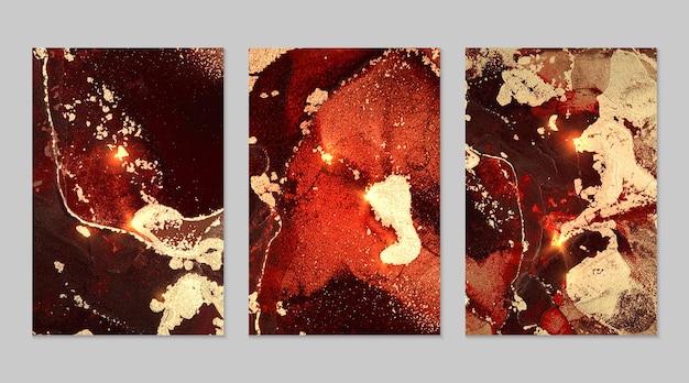 アルコール​インク​技術​で​キラキラ​と​赤​、​黒​、​金​の​抽象的​な​背景​の​大理石​の​セット
