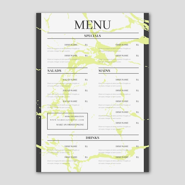 Marble style restaurant menu
