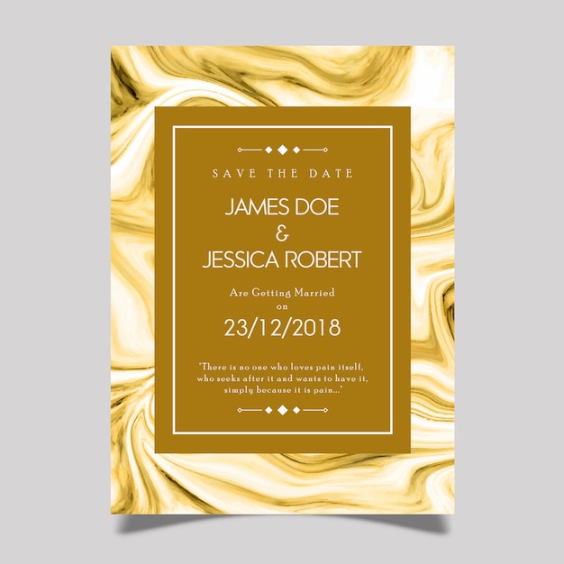 Free vector marble textured wedding invitation card
