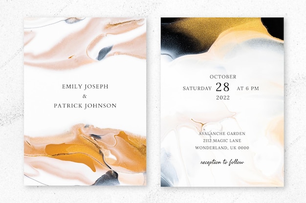 Marble wedding invitation template vector in aesthetic style