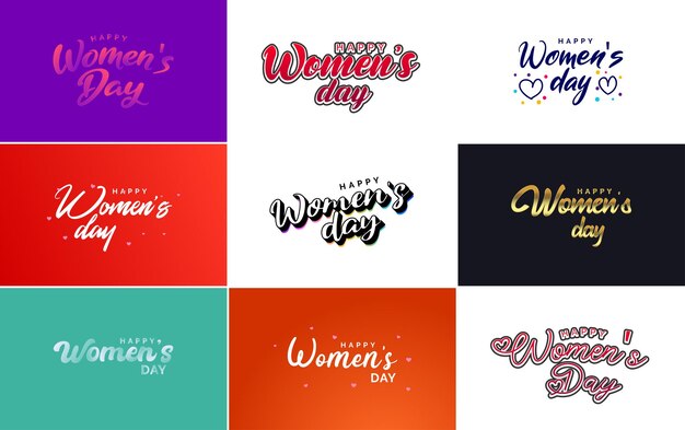 Set di design tipografico dell'8 marzo con testo happy women's day