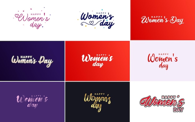 Free vector march 8th typographic design set with happy women's day text