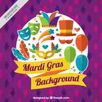 Free vector mardi gras background with colorful elements