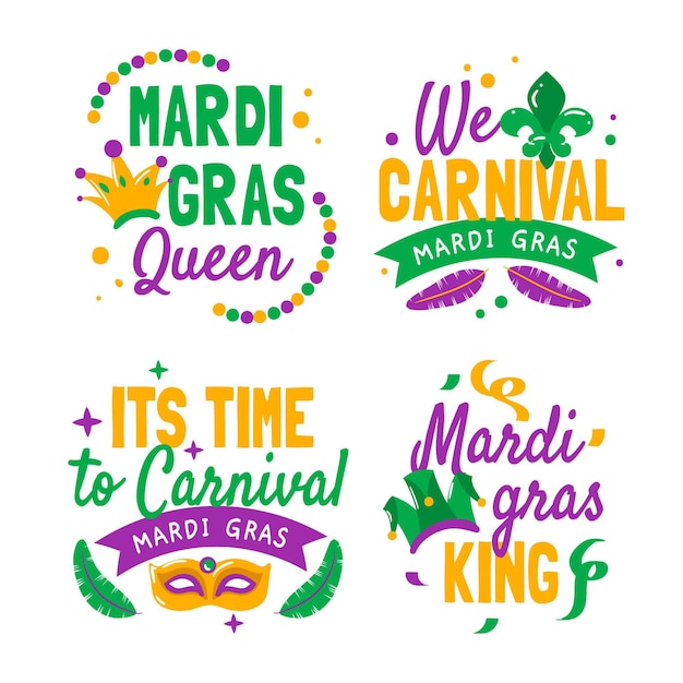 Vettore gratuito collezione di badge mardi gras