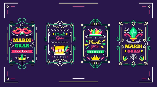 Vettore gratuito collezione di badge mardi gras