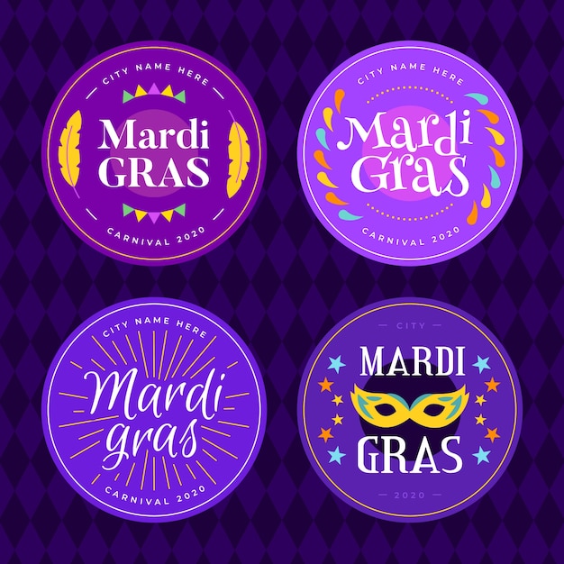 Vettore gratuito pacchetto badge mardi gras