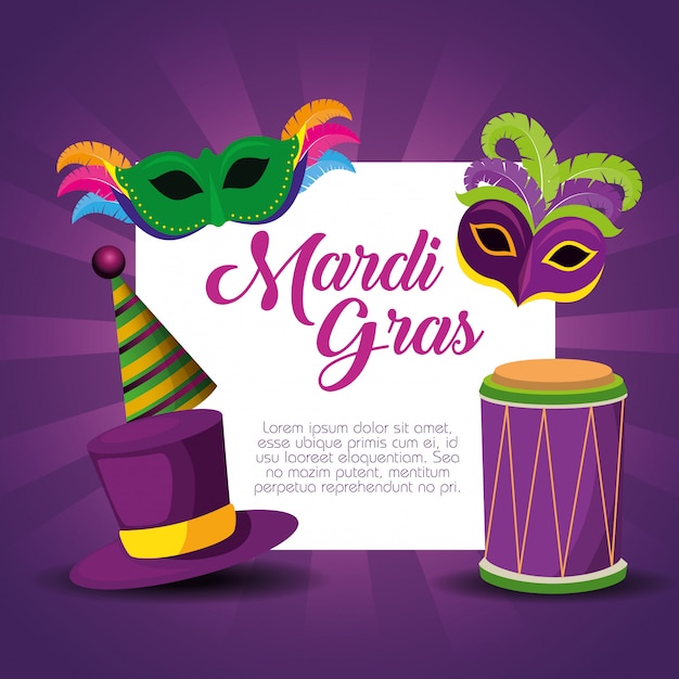 Mardi gras card template for festival celebration