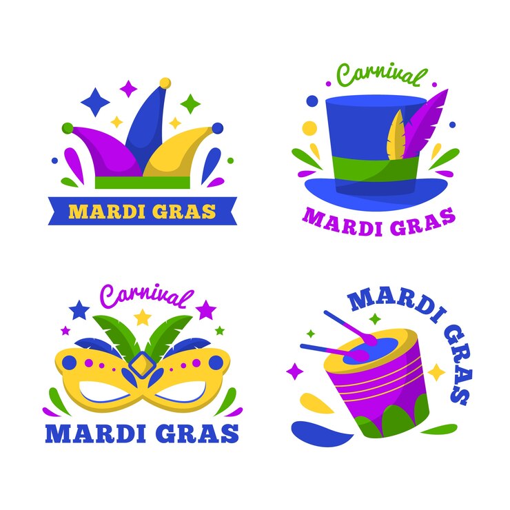 Free Vector mardi gras carnival accessories labels