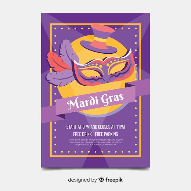 Free vector mardi gras carnival flyer template