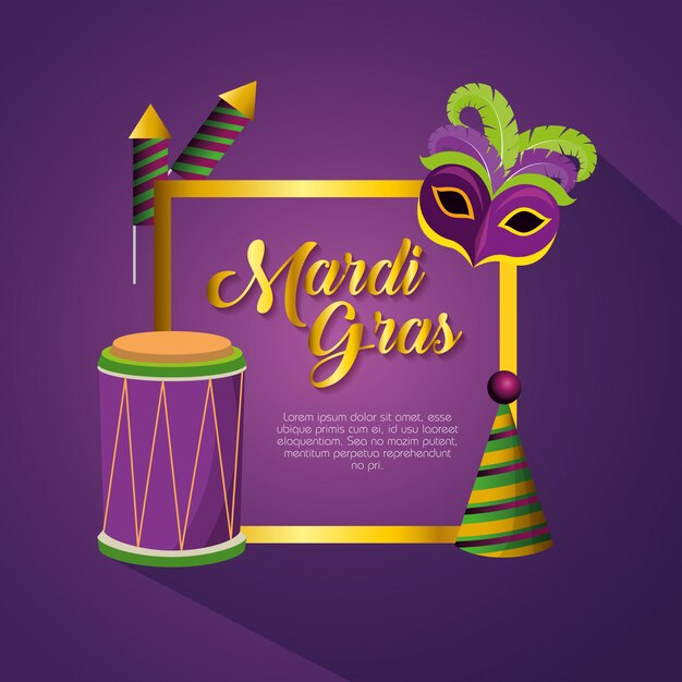 Mardi gras celebration with frame decoration and card template