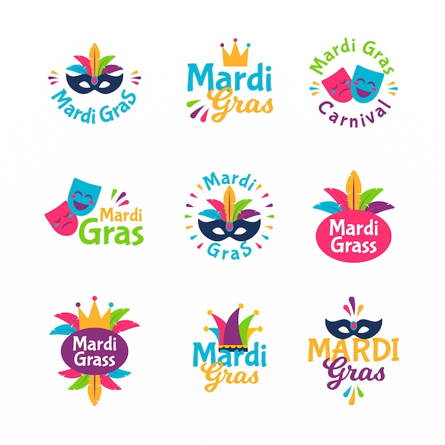 Free vector mardi gras colorful label collection