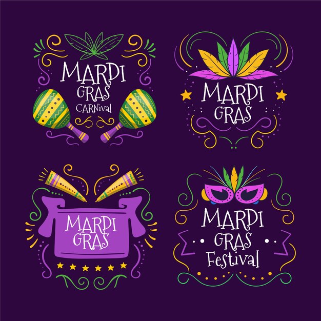 Mardi gras colorful label set