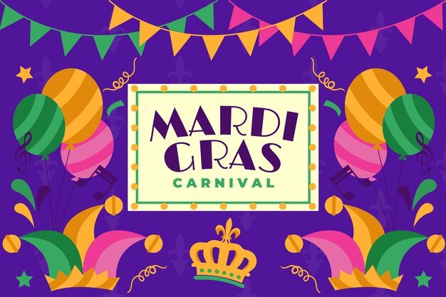 Mardi gras event with garlands and colourful balloons