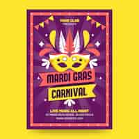 Vettore gratuito modello di stampa poster design piatto mardi gras