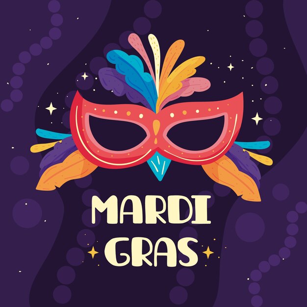 Mardi gras flat design with mask and feathers