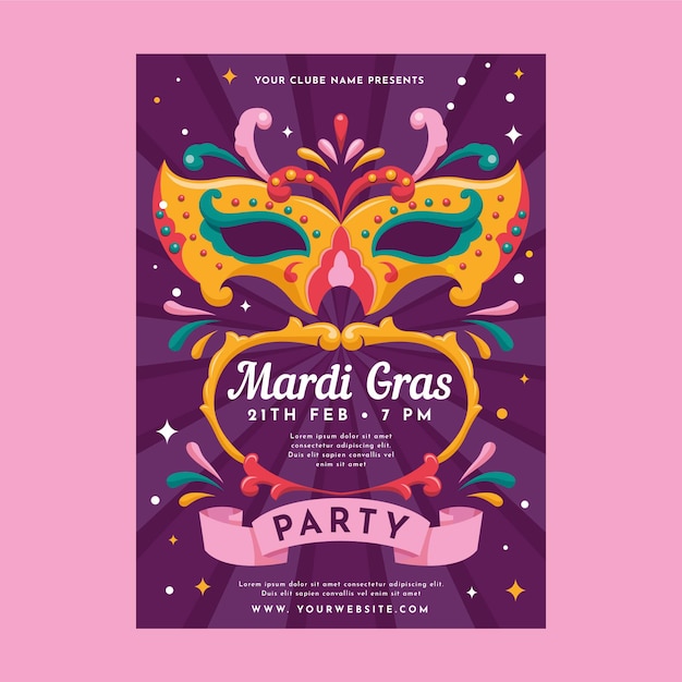 Mardi gras flyer template in flat design
