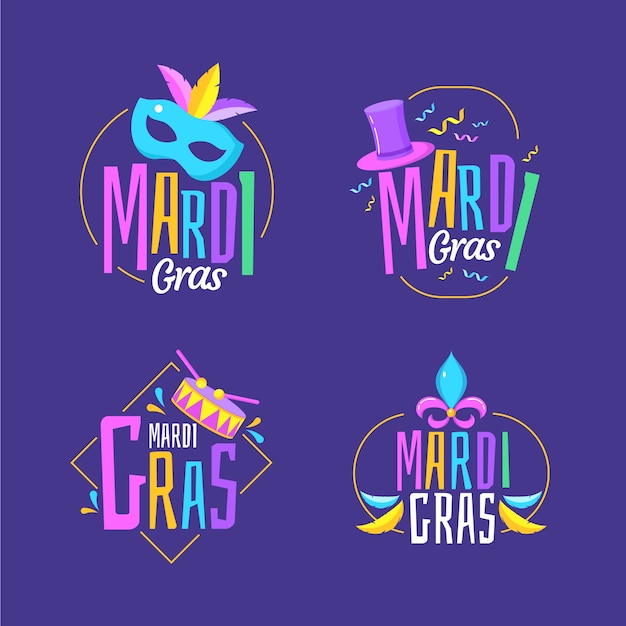 Free vector mardi gras label collection theme