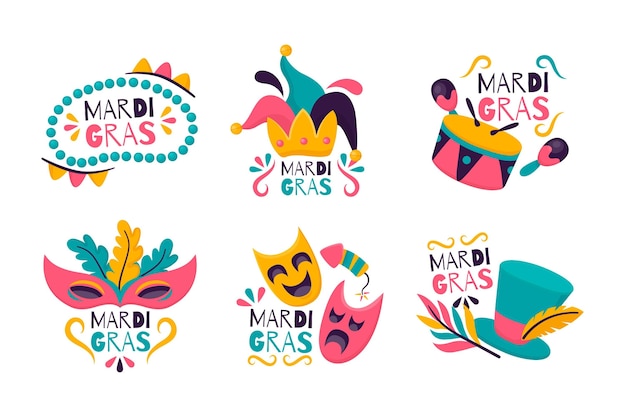 Free vector mardi gras label collection