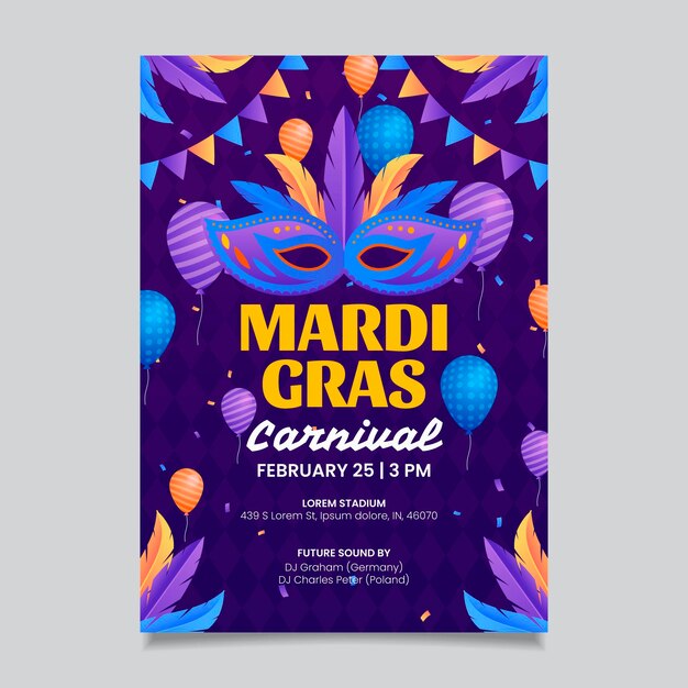 Mardi gras poster template in flat design