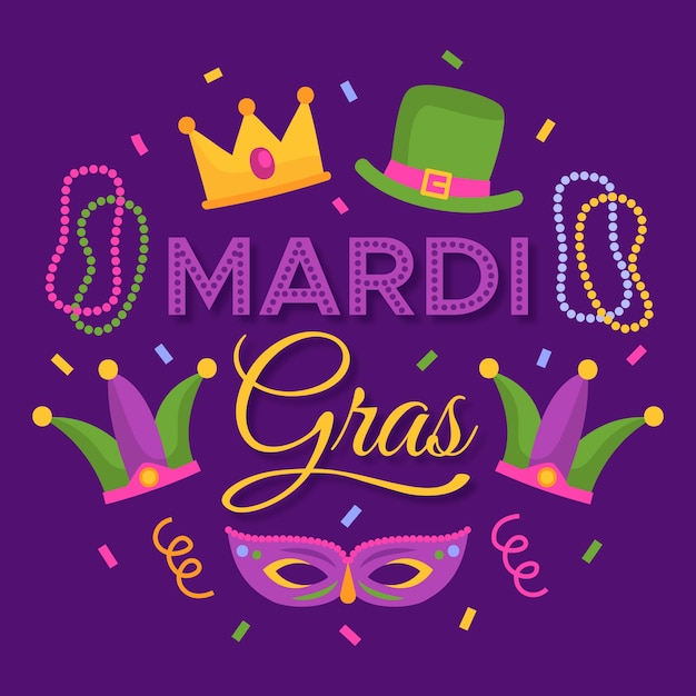 Free Vector mardi gras with mask and hat