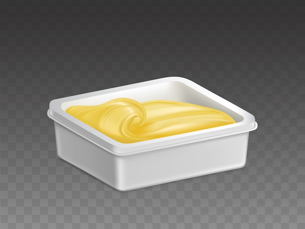 Free vector margarine in plastic container realistic vector