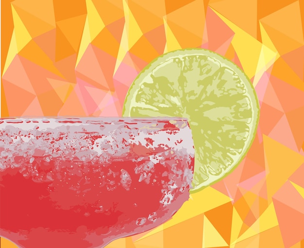 Margarita fresh drink vector watercolor Cold ice cocktail and lime slice on blue backgrounds