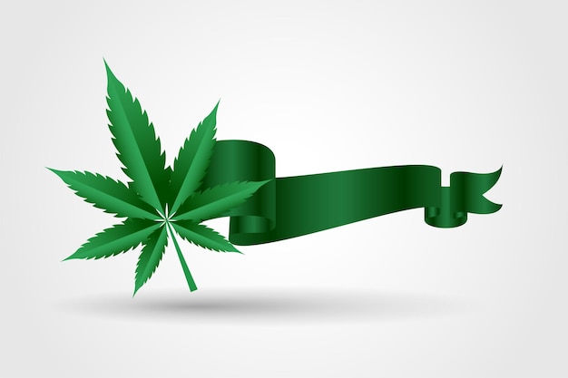 Marijuana leaf with green ribbon