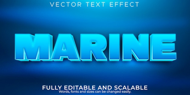 マリンブルーのテキスト効果、編集可能な海と水のテキストスタイル