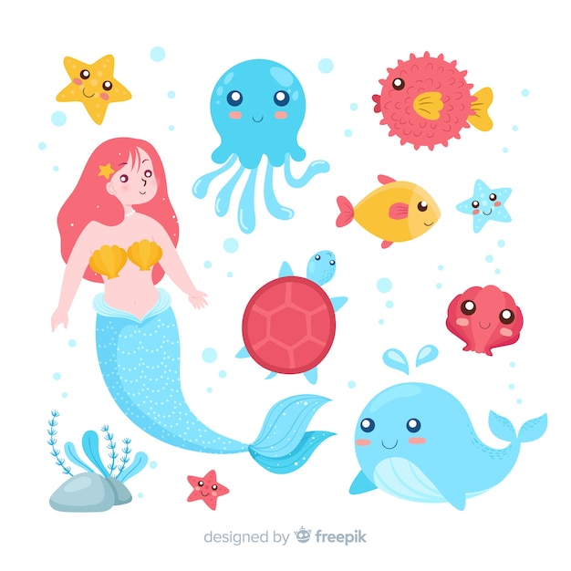 Free vector marine life character collectio