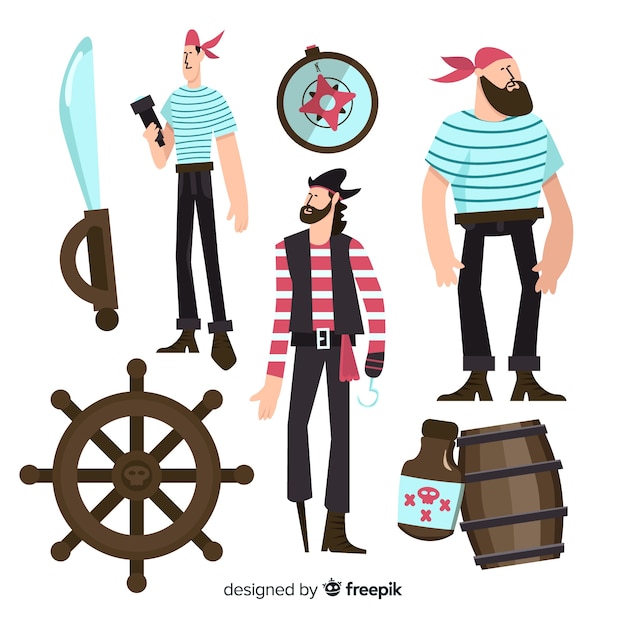 Free vector marine life character collection flat design