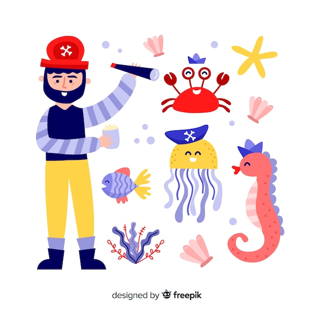 Free vector marine life character collection