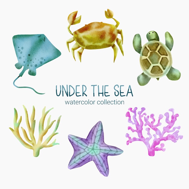 Free vector marine life cute element animal life in under sea underwater animal creature and fish