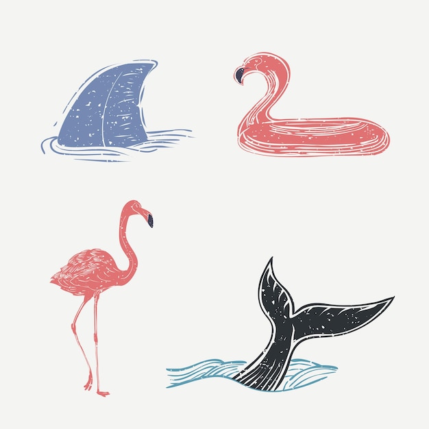 Free vector marine life and flamingo set
