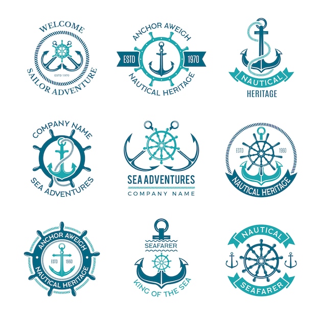 Hand drawn vintage sailing emblems with ribbons Vector | Free Download