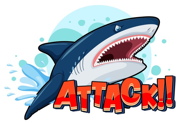 大きなヨシキリザメと攻撃テキストのマリンロゴ