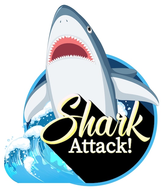 A marine logo with big blue shark and shark attack text