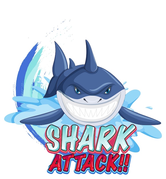 A marine logo with big blue shark and shark attack text