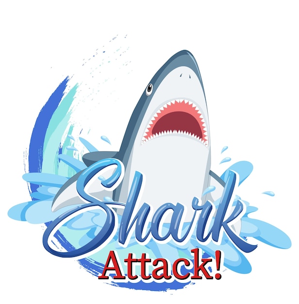 Un logo marine con un grande squalo blu e un testo di attacco dello squalo