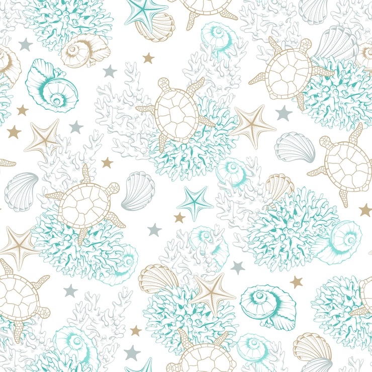 Free Vector marine pattern background, sea shells line art