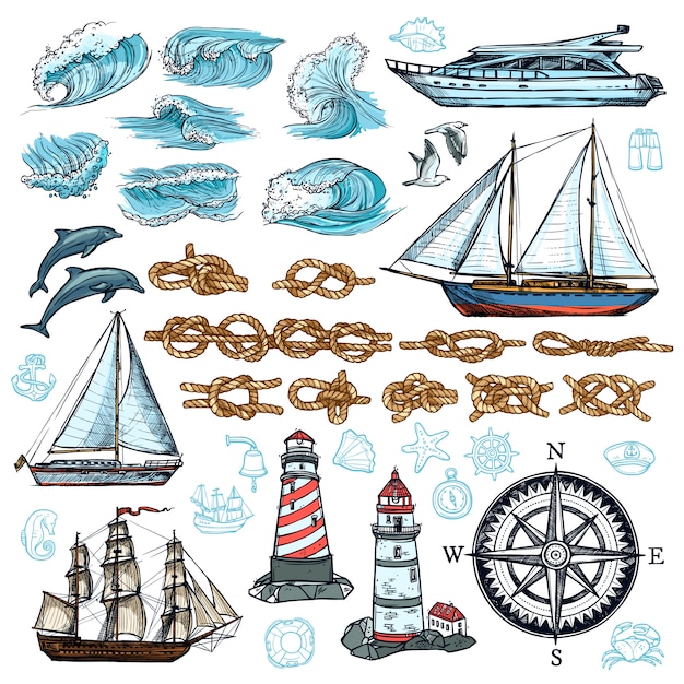 Free vector marine sketch set