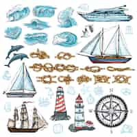 Free vector marine sketch set