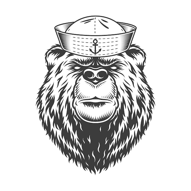 Free vector mariner bear head wearing sailor hat