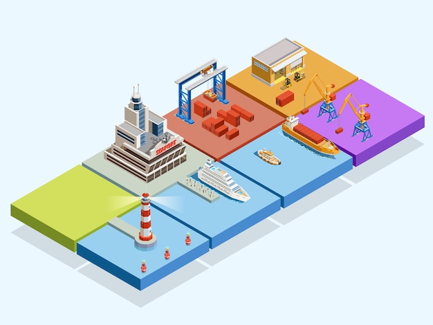 Free vector maritime logistic isometric concept