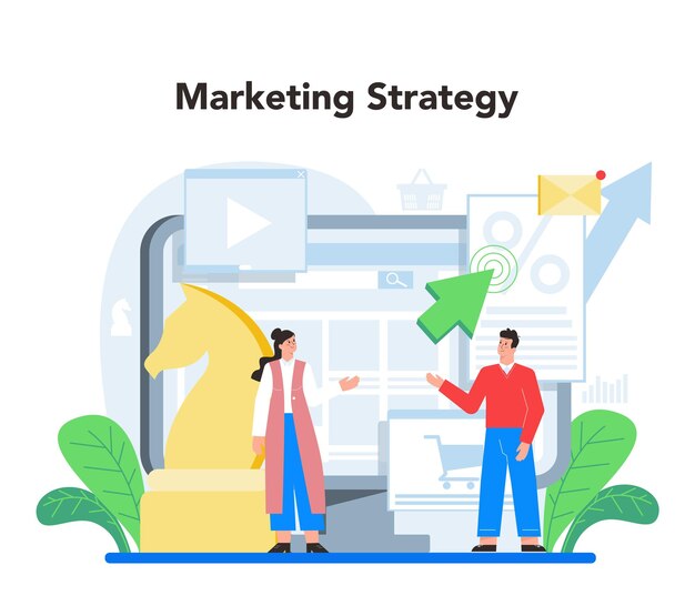 Marketer concept Advertising and promotion Marketing strategy and communucation with a customer Isolated flat vector illustration