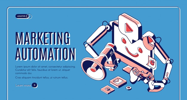 Free vector marketing automation isometric web banner.