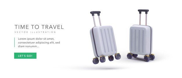 スーツケースベクトルイラストと現実的なスタイルで旅行するマーケティングバナー時間