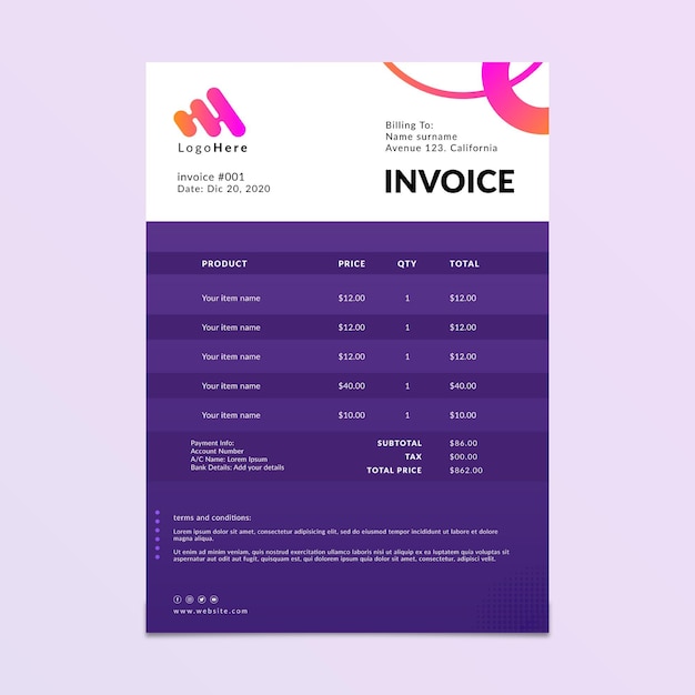 Marketing business invoice template