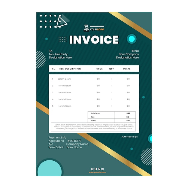 Free vector marketing business invoice template