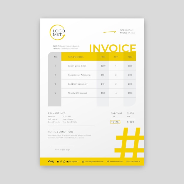 Free vector marketing business invoice template