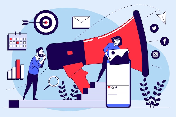 Бесплатный Вектор маркетинговая концепция со смартфоном